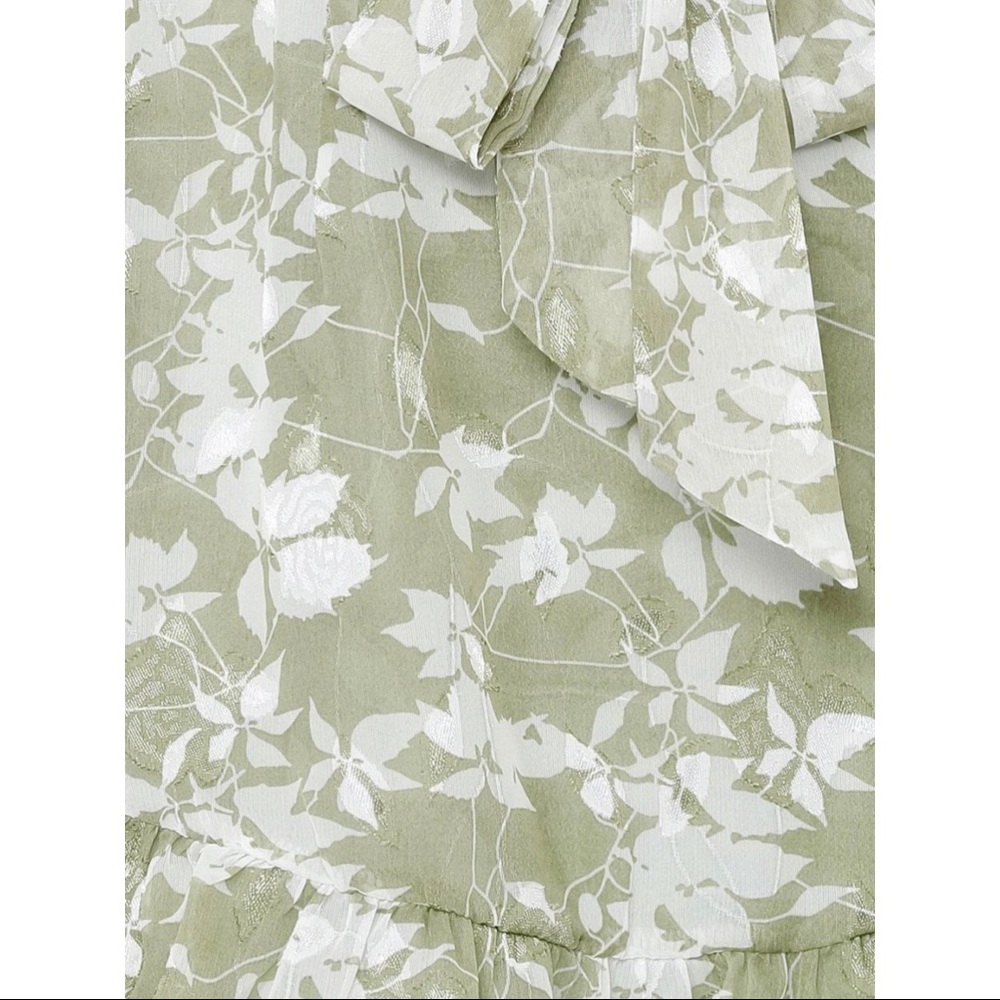 Hello Molly Long Sleeve Floral Olive Green and White Waist Tie Mini Dress - Picture 6 of 6